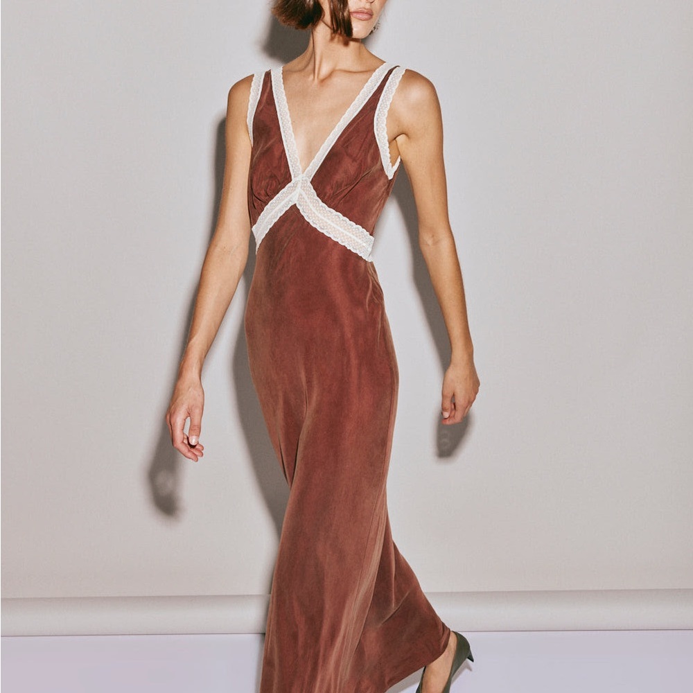 VRG GRL MEET ME ON THE DANCE FLOOR BIAS CUT MAXI DRESS UMBER